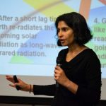 Smita Malpani, an environmental science teacher, speaks at the Oct. 31 climate summit on campus. Lily Merritt | Washtenaw Voice